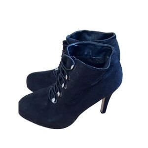 Vintage Womens Black Suede Lace Up Ankle Boots Stiletto Heel Size 8